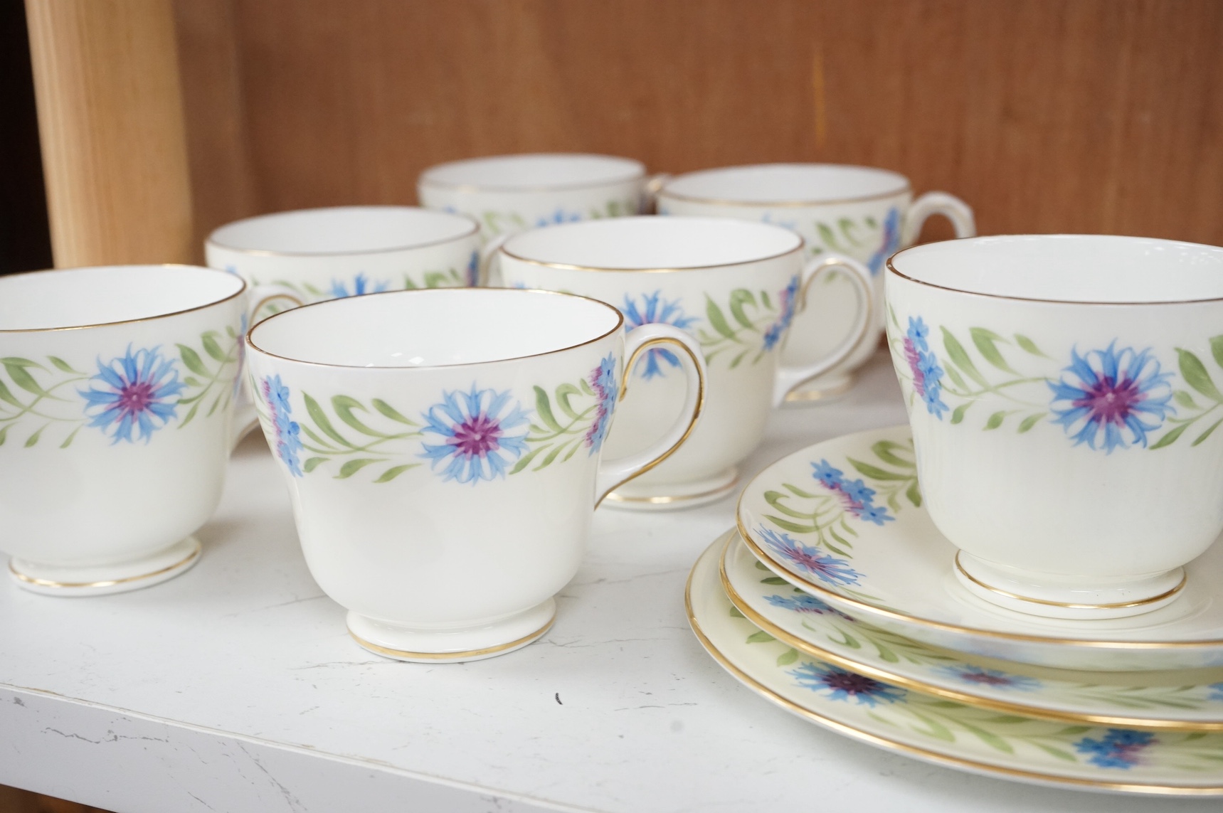 A Wedgwood hand painted ‘Cornflower’ 5417 pattern tea set. Condition - good